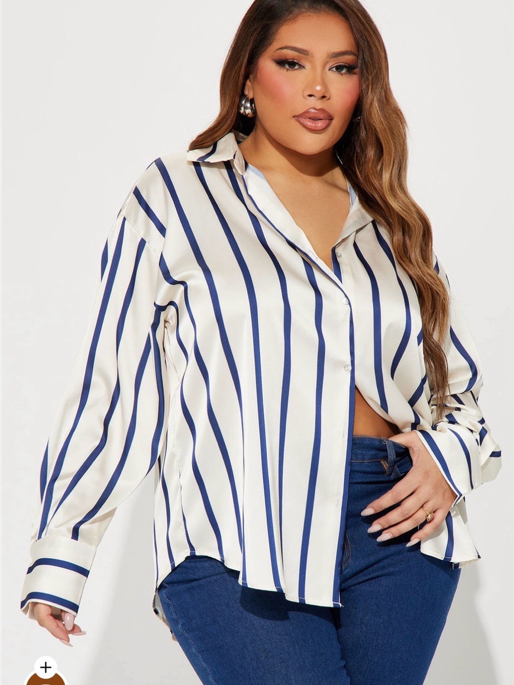 Striped Button-Front Blouse in Ivory & Navy